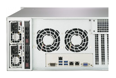 SuperStorage 6049P-E1CR24L rear Supermicro SuperStorage 6049P-E1CR24L rear of system