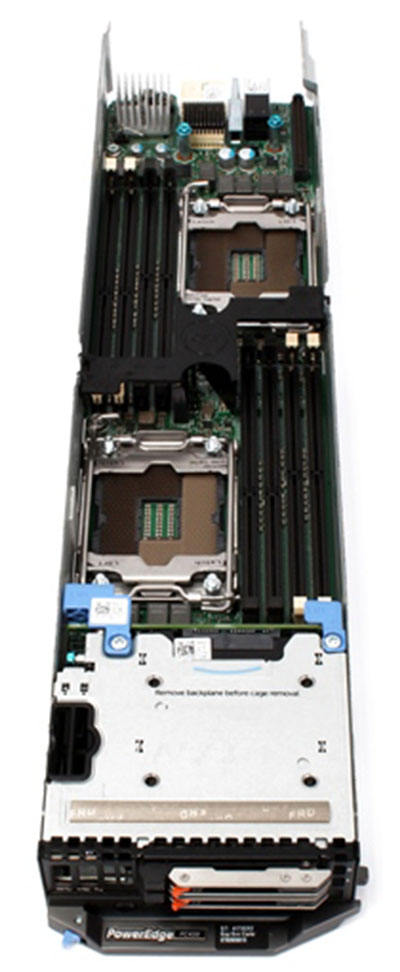 poweredge fc430 server block top view of dual sockets and eight DIMM slots