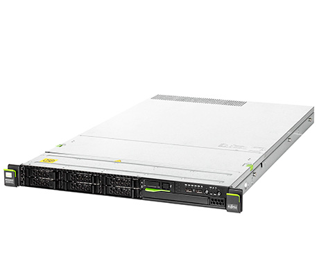 Fujitsu PRIMERGY RX200 S7 server front perspective, 1U