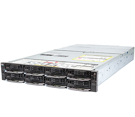Dell FX2 front perspective with eight PowerEdge FC430 compute blocks