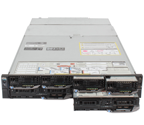 Dell FX2s front with four PowerEdge FC430 and two PowerEdge FC630 compute sleds