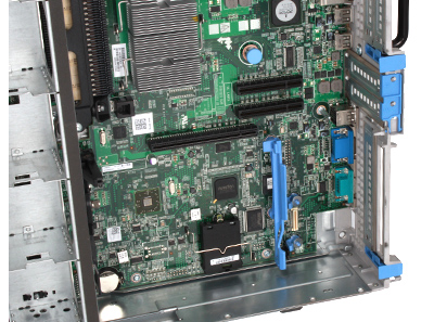 Dell PowerEdge R715 detail shot of PCIe slots on system board poweredge R715 no cover panel with detail of PCIe slots