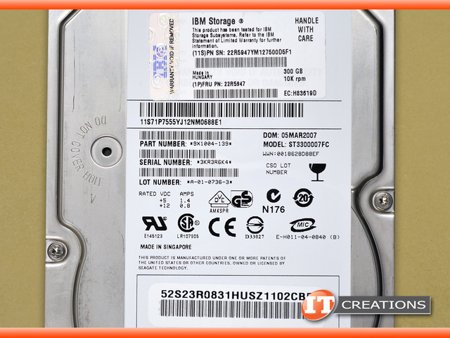22R5947 IBM 300GB 10K RPM 3.5 INCH 40-PIN FIBER CHANNEL HARD DRIVE
