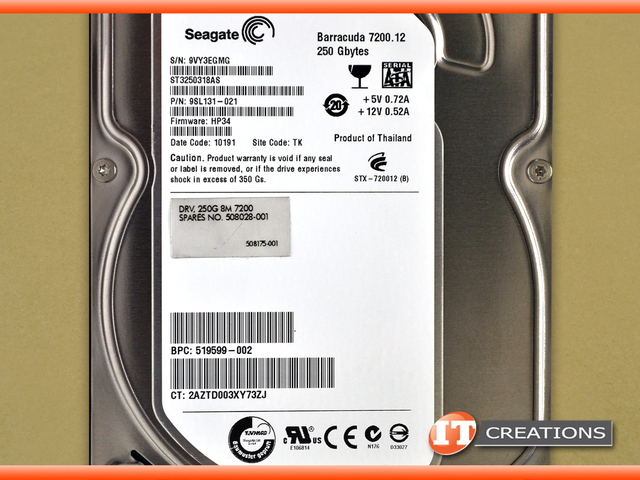 Seagate ST3250318AS 9SL131-021 FW:HP34 (6VY) SU Chine 250 Go Sata 3,5