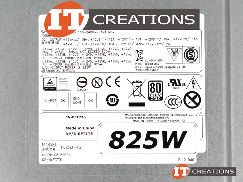 D825E004LDELL DELL POWER SUPPLY 825W INPUT 100240V 5060HZ 12A 80 PLUS GOLD FOR DELL PRECISION