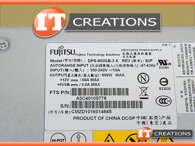 DPS-800GB-3 FUJITSU POWER SUPPLY 800W INPUT 100-240V 10A 47-63HZ HOT ...