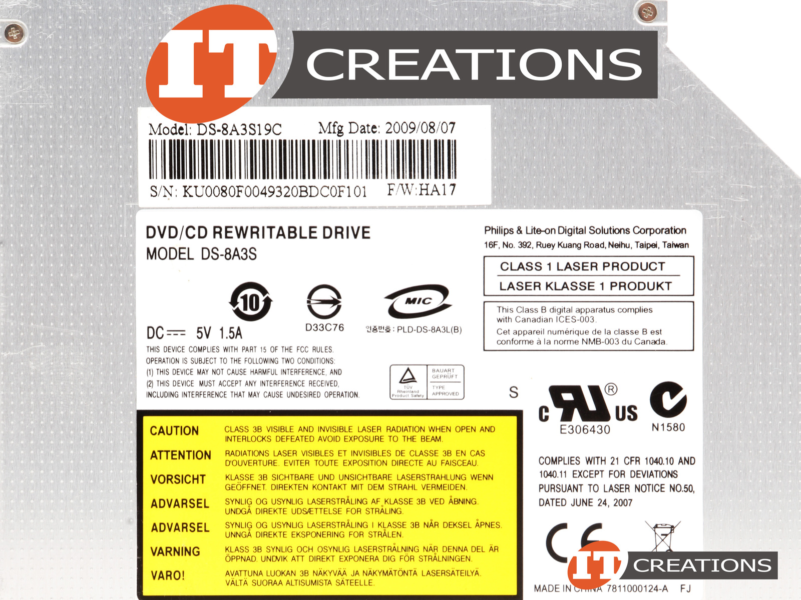 DS8A3S19C PHILLIPS / LITEON OPTICAL DRIVE DVD R/RW REWRITABLE COMPACT