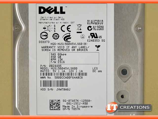 HUS156045VLS600-DELL DELL 450GB 15K RPM 6G SAS 3.5 INCH HARD DRIVE ...