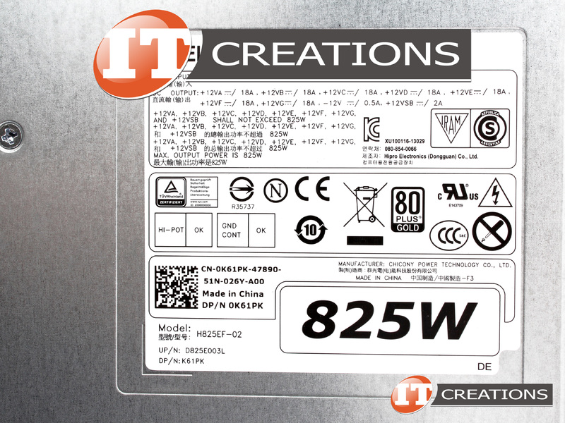 K61PK DELL POWER SUPPLY 825W INPUT 100240V 5060HZ 12A 80 PLUS GOLD FOR DELL PRECISION TOWER