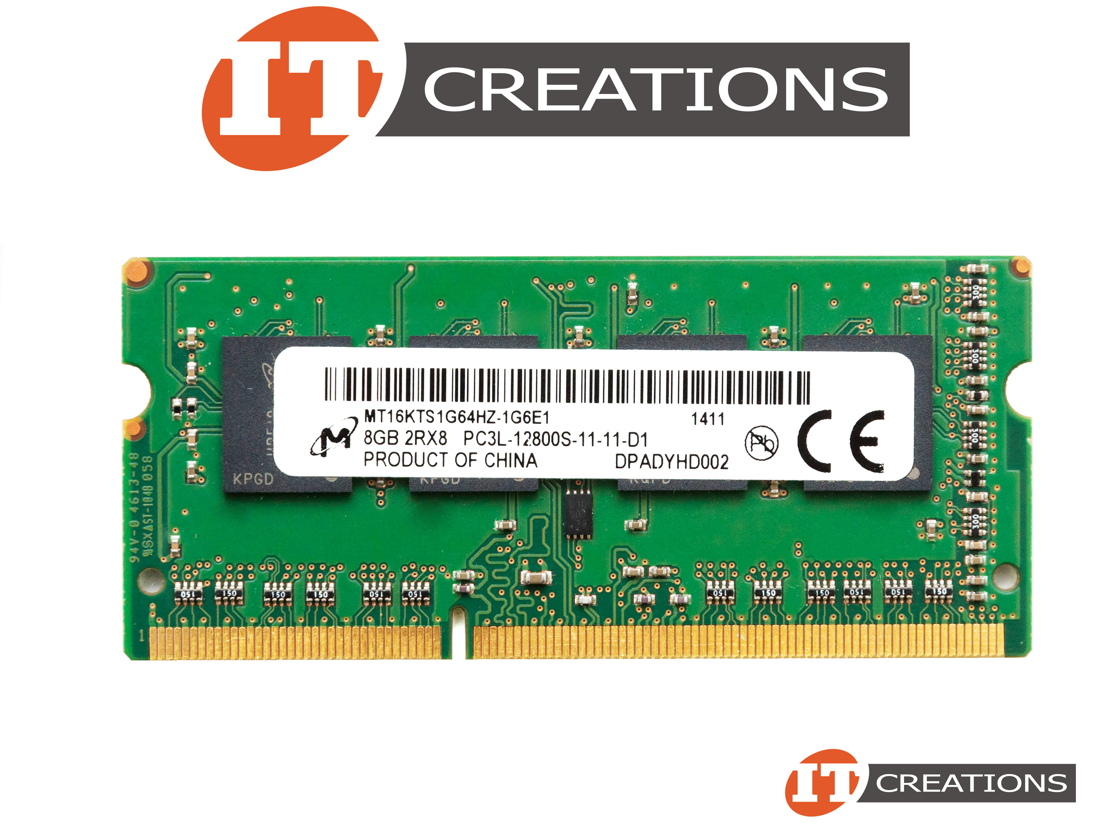 Micron 8GB DDR3L Memory Module - MT16KTF1G64AZ-1G6P1 2RX8 PC3L-12800U RAM For Computers & Laptops