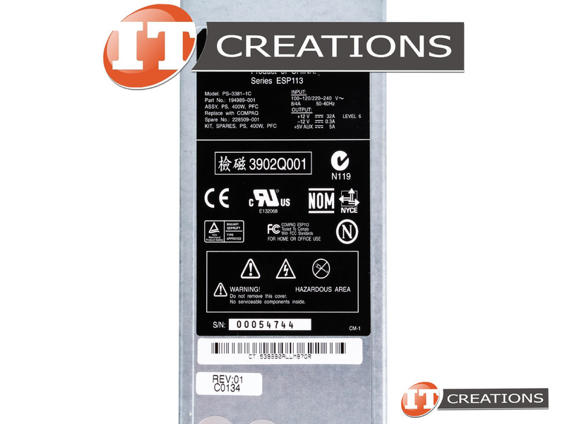 PS-3381-1C-HP HP POWER SUPPLY 400W INPUT 100-120V 8A / 220-240V 4A 50 ...