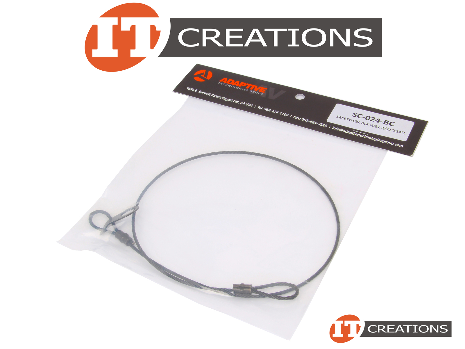 SC-024-BC - New - ADAPTIVE TECH SAFETY CABLE - BLACK STAINLESS STEEL 3/ ...