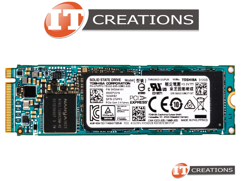 THNSN5512GPUK-DELL - Refurbished - DELL / TOSHIBA 512GB TLC PCIE GEN3 X4  NVME M.2 2280 XG4 SERIES NON SED MODEL TRIPLE LEVEL CELL READS 1500MB/S  WRITES 980MB/S SOLID STATE HARD DRIVE SSD 