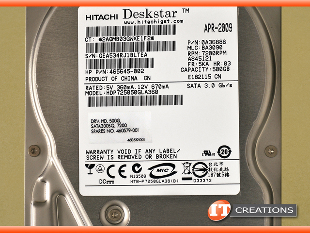 HDP725050GLA360-HP HP 500GB 7.2K RPM SATA 3.5 INCH HARD DRIVE 3GB/S ...