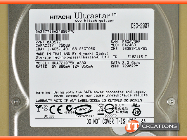 中古】hds721075kla330、PN 0?a36194、MLC ba2469、Hitachi 750