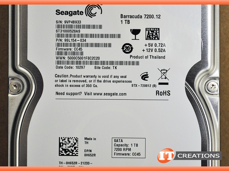 ST31000528AS-DELL Seagate 1TB 7.2k RPM SATA 3.5 Inch Hard Drive