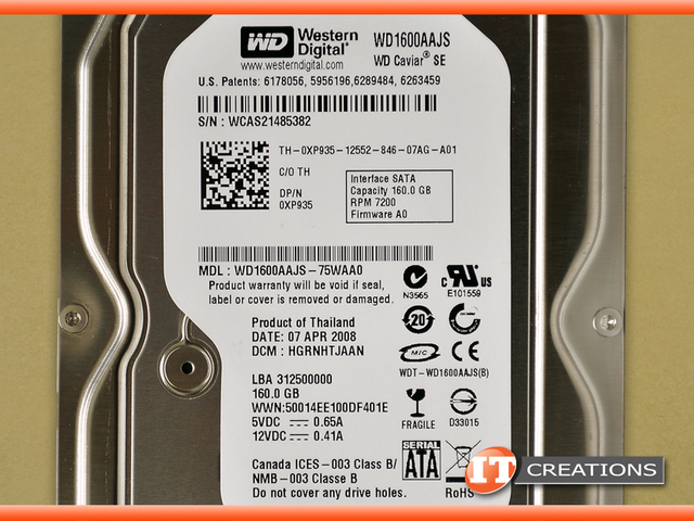 WD1600AAJS-DELL DELL 160GB 7.2K RPM SATA 3.5 INCH HARD DRIVE (DUAL ...