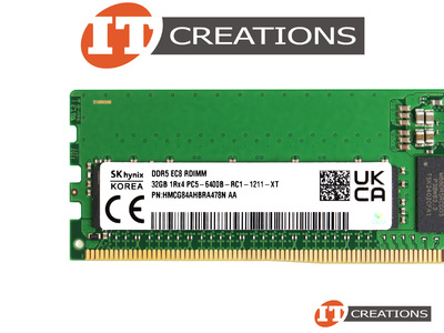 SK HYNIX 32GB PC5-51200 DDR5-6400B-R REGISTERED ECC / EC8 1RX4 CL52 288 PIN MEMORY MODULE ( PC5-6400B-R ) ( ERROR CORRECTION CODE 80 BIT ) video