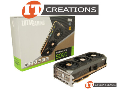 ZOTAC GAMING GEFORCE RTX 5090 SOLID OC GPU 32GB 21760 CUDA CORES MEMORY INTERFACE 512 BIT GDDR7 PCI-E 5.0 X16 ( 3 ) THREE DISPLAYPORTS DP ( 1 ) ONE HDMI GRAPHICS PROCESSING UNIT VIDEO CARD - NVIDIA BLACKWELL ARCHITECTURE TRIPLE FAN - TRIPLE SLOT video