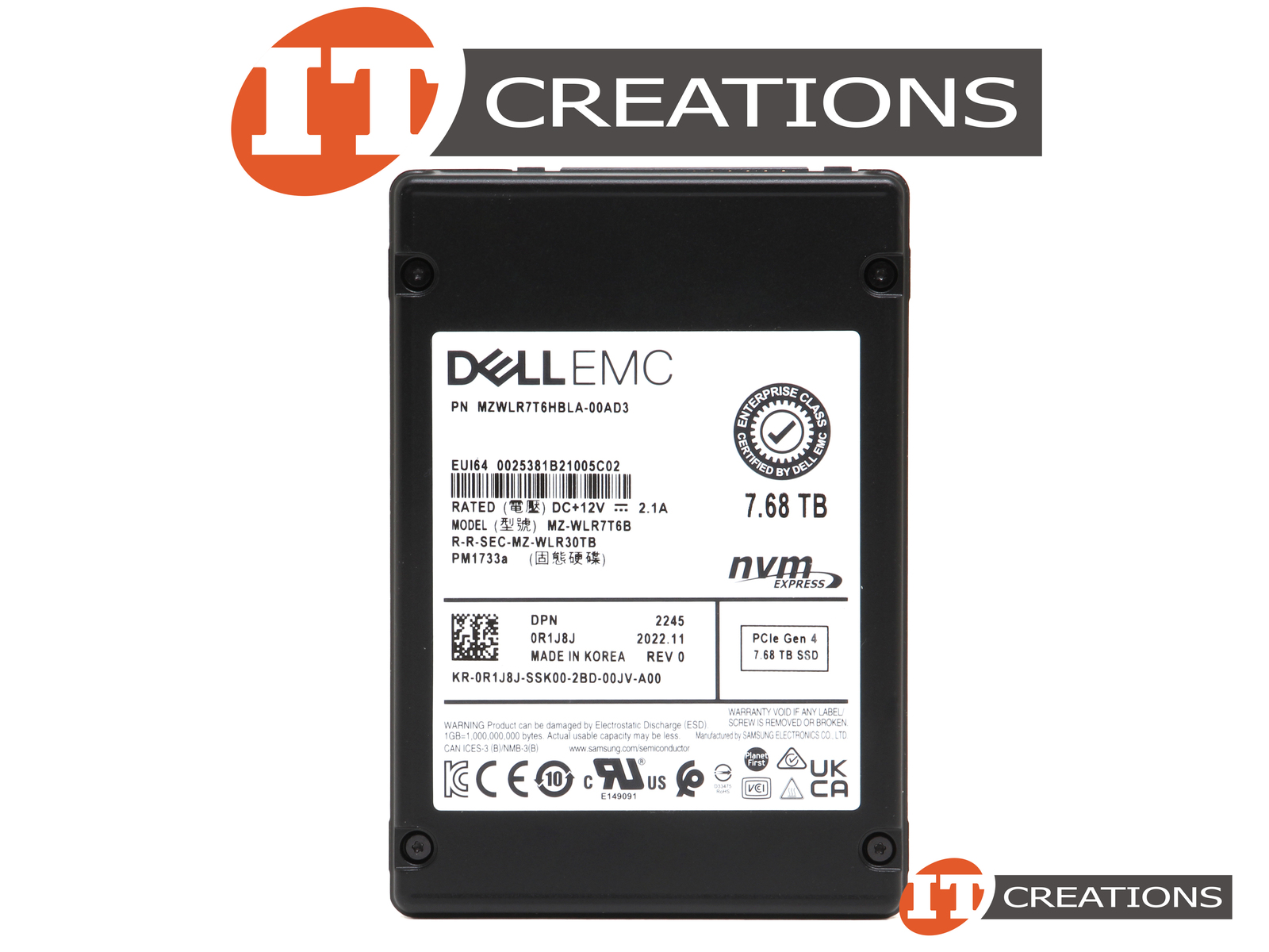 DELL EMC 7.68TB MLC PCIE 4.0 X8 NVME U.3 2.5 SFF ENTERPRISE SSD