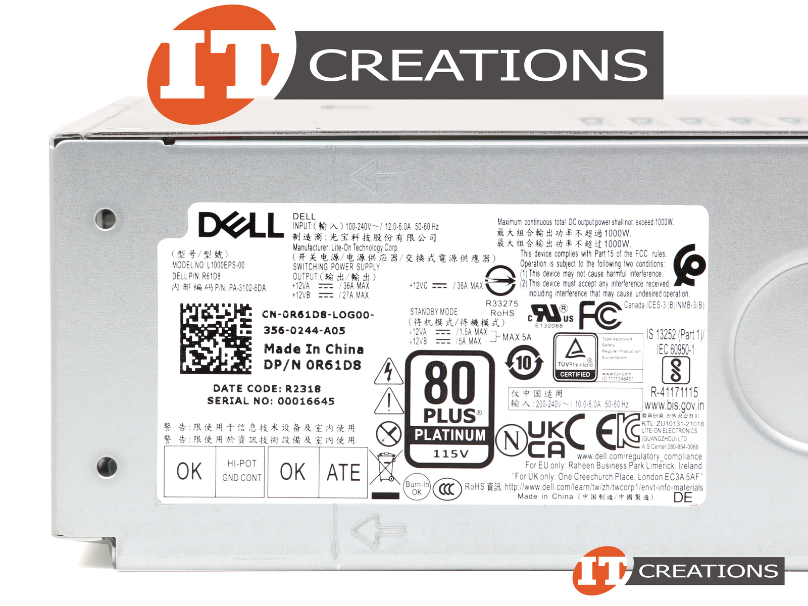 DELL POWER SUPPLY 1000W 80 PLUS PLATINUM 115V FOR PRECISION TOWER